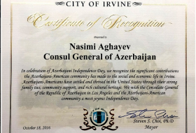 Californie: le 18 octobre déclaré Jour de l’indépendance de l’Azerbaïdjan